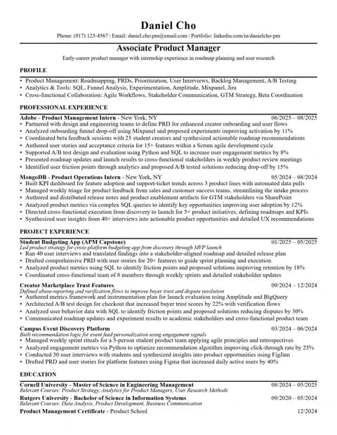 Associate Product Manager Resume resume card preview