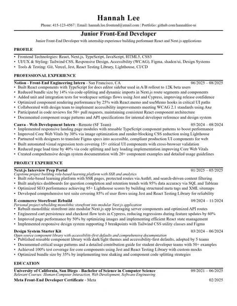 Front-End Developer (React/Next.js) Resume resume card preview