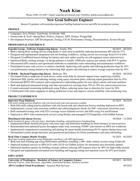 Junior Software Engineer Resume resume card preview