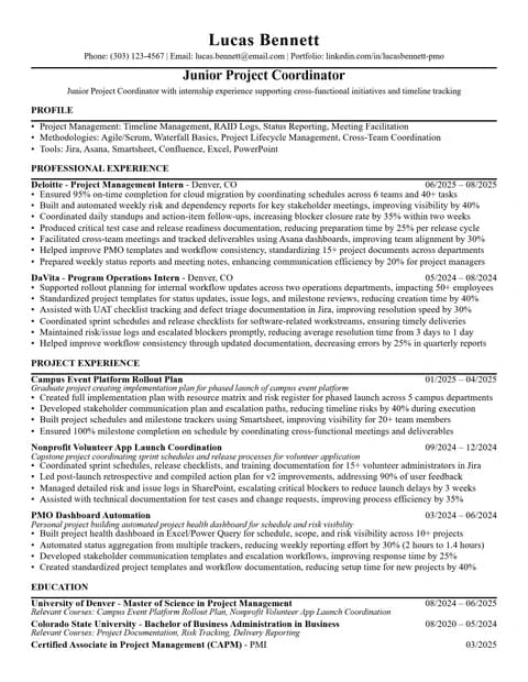 Project Coordinator Resume resume card preview