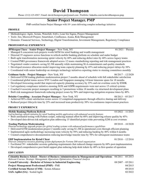 Project Manager Resume resume card preview